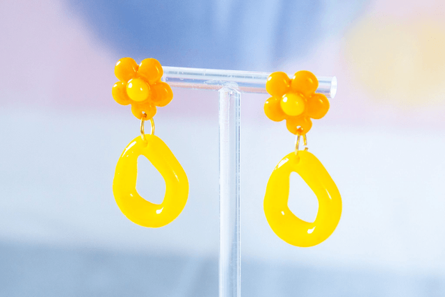 Vibrant Yellow Flower Dangle Earrings - Retro Resin Drop Earrings for Women