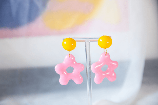 Retro Pink Star-Shaped Statement Earrings Yellow
