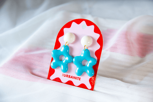 Retro Turquoise Star-Shaped Statement Earrings - Playful Bold Fashion Accessory