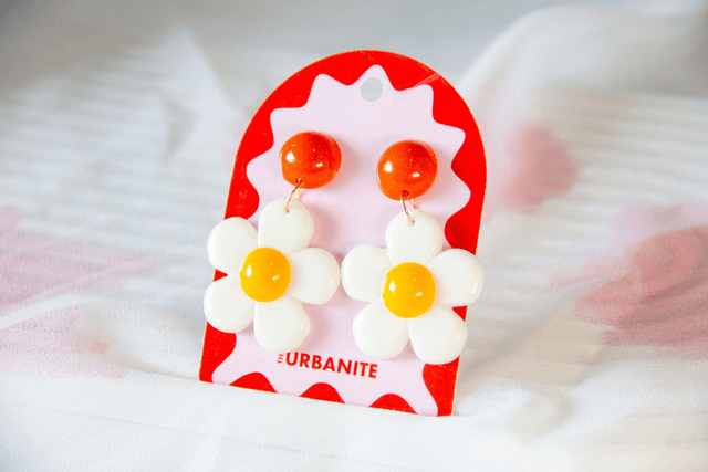 Retro Flower Dangle Earrings Flower Petal Summer Earrings Yellow Orange