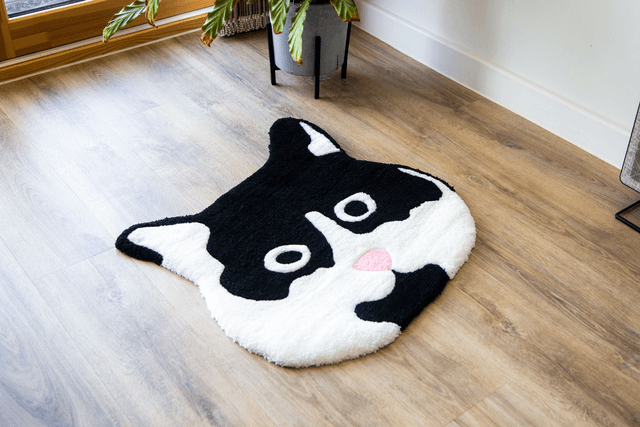 THEOLLIE Black and White Cat Rug - Handtufted Animal Shaped Rug | Pre-Order