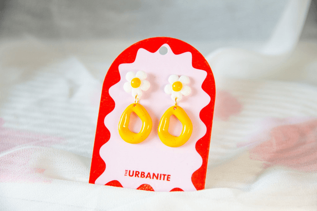 Geometric Flower Daisy Summer Earrings Yellow