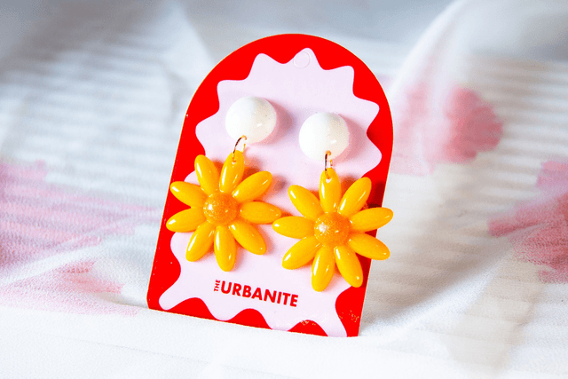 Floral Daisy Dangle Earrings Flower Petal Summer Earrings Yellow