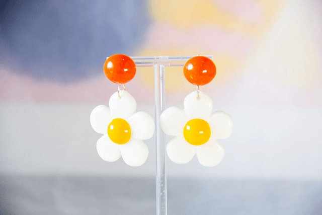 Retro Flower Dangle Earrings Flower Petal Summer Earrings Yellow Orange