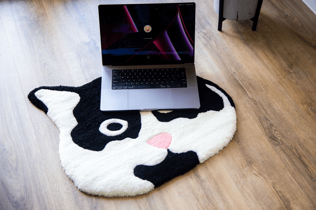 THEOLLIE Black and White Cat Rug - Handtufted Animal Shaped Rug | Pre-Order