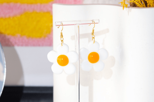 Floral Daisy Hook Earrings Orange