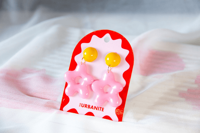Retro Pink Star-Shaped Statement Earrings Yellow