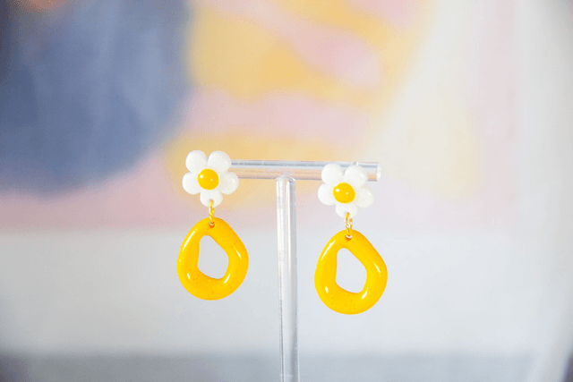 Geometric Flower Daisy Summer Earrings Yellow