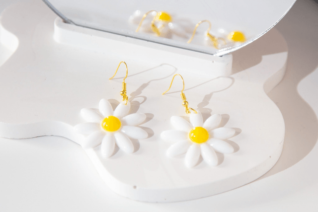 Floral Chamomile Drop Earrings Yellow