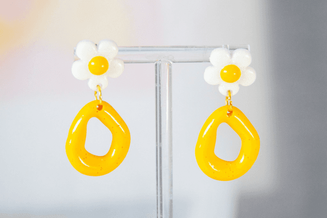 Geometric Flower Daisy Summer Earrings Yellow