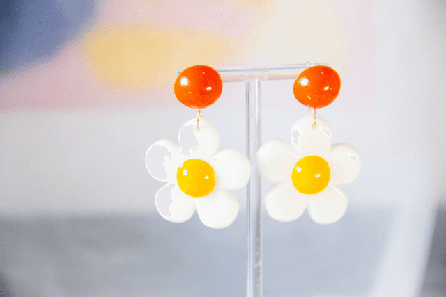 Retro Flower Dangle Earrings Flower Petal Summer Earrings Yellow Orange