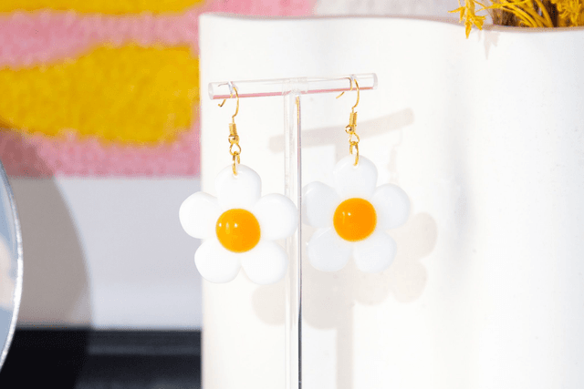 Floral Daisy Hook Earrings Orange