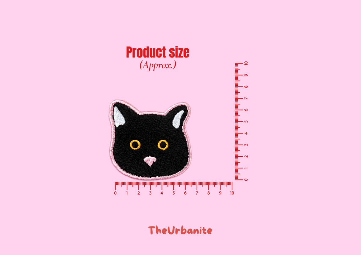 Black Cat Iron-On Patch size guide; approximately 7 by 7 cm